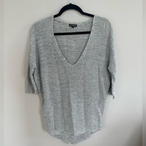 Express Light Grey V Neck Pull Over Sweater